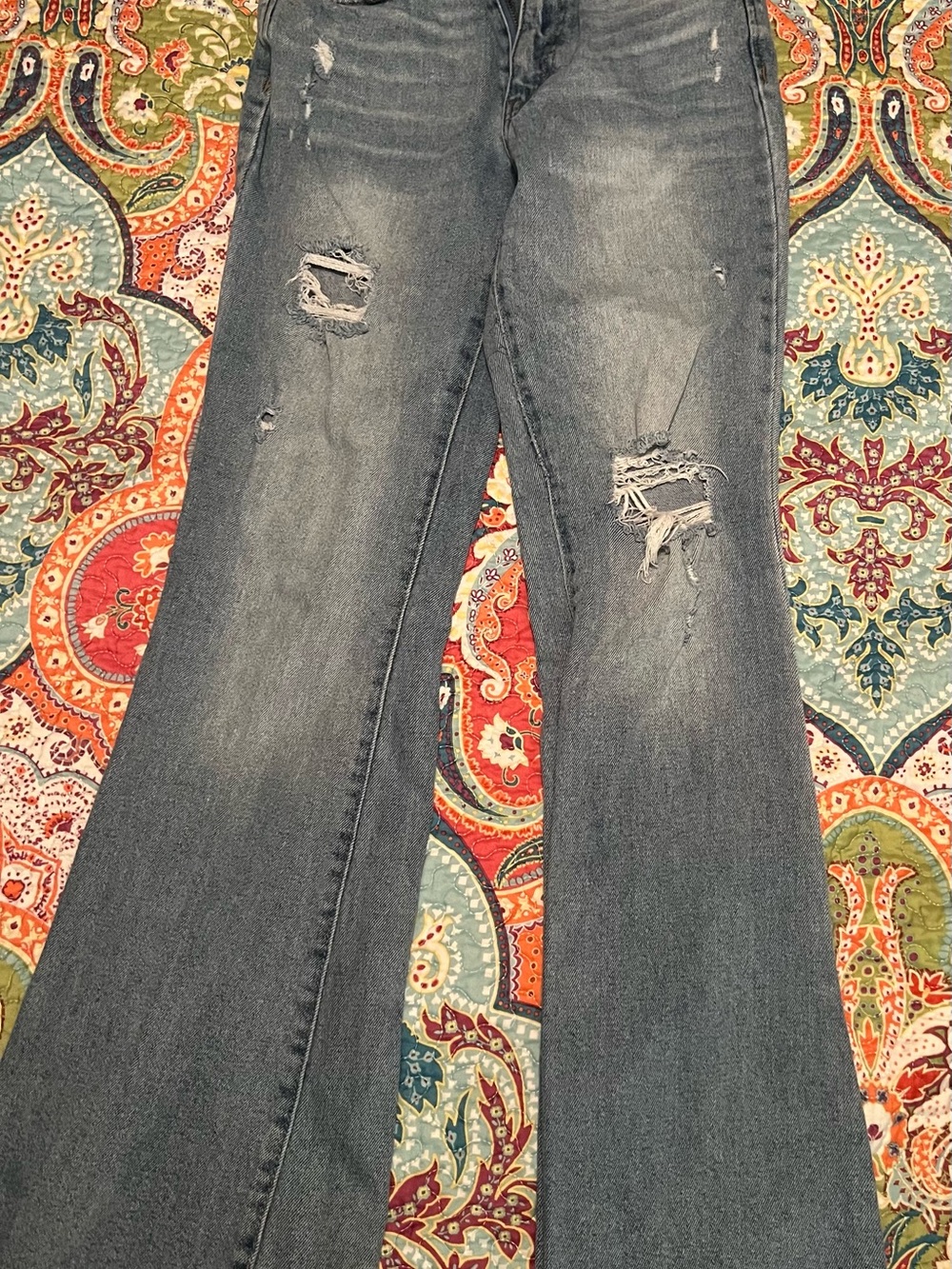 Altar’d State Distressed Flared Jeans - Blue
